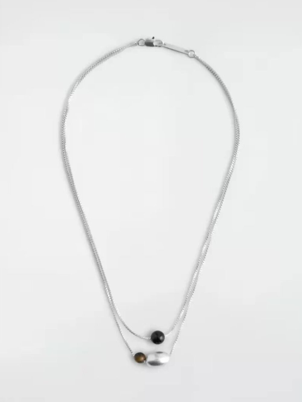 NWT COS Double-chain Pebble Beaded Necklace Silver